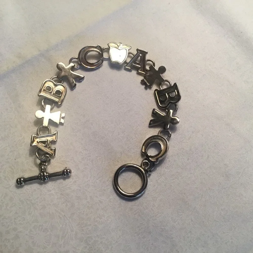 $10 ea or 3/$20. Silvertone A-B-C Teacher Bracelet
